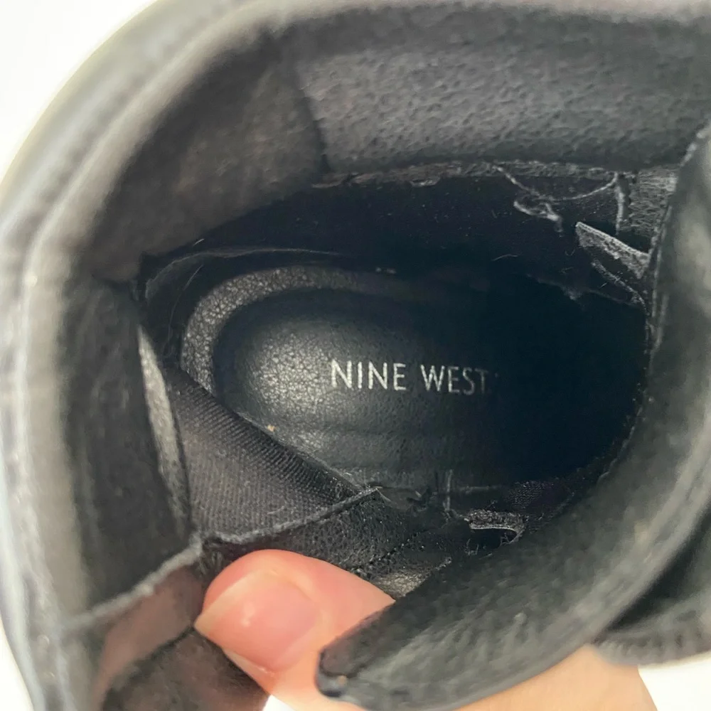 NWOT | Nine West women’s faux leather lace up combat zip boots wedge chunk heel - Picture 6 of 7